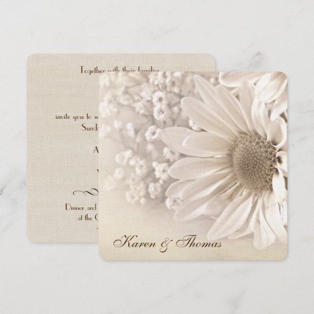 Sepia Daisy Wedding Invite (Front/Back)