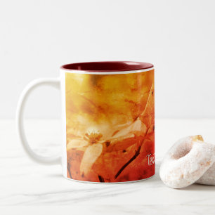 Sepia Dogwood Floral Art Personalized Two-Tone Coffee Mug
