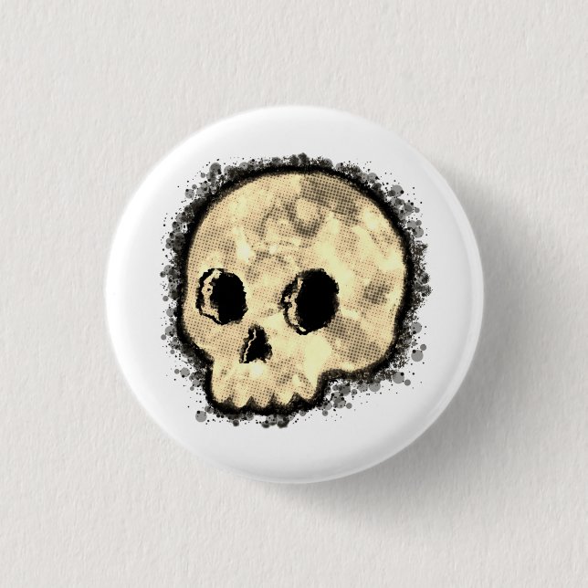 Sepia Dotted Halftone Skull Watercolor 1 Inch Round Button (Front)