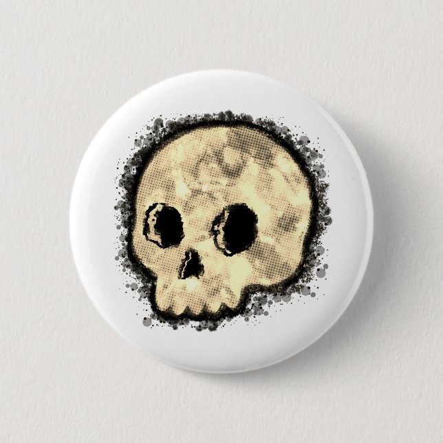 Sepia Dotted Halftone Skull Watercolor 2 Inch Round Button (Front)
