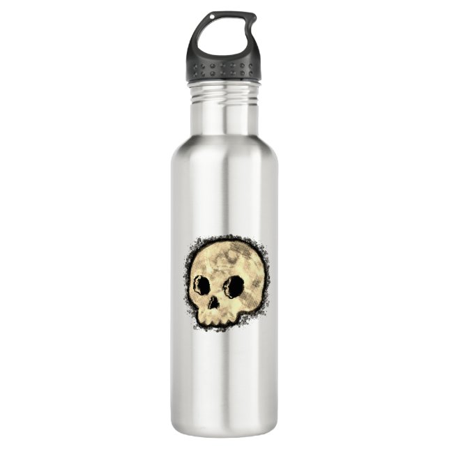 Sepia Dotted Halftone Skull Watercolor 710 Ml Water Bottle (Front)