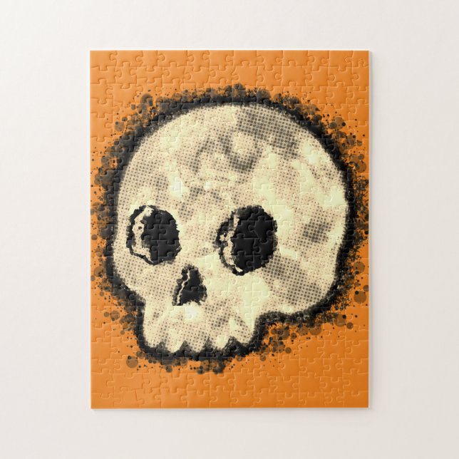 Sepia Dotted Halftone Skull Watercolor Jigsaw Puzzle (Vertical)