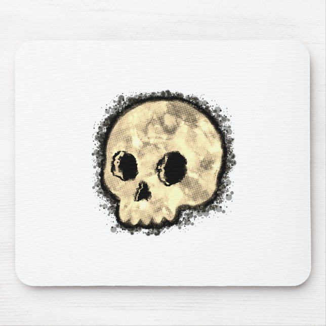 Sepia Dotted Halftone Skull Watercolor Mouse Pad (Front)
