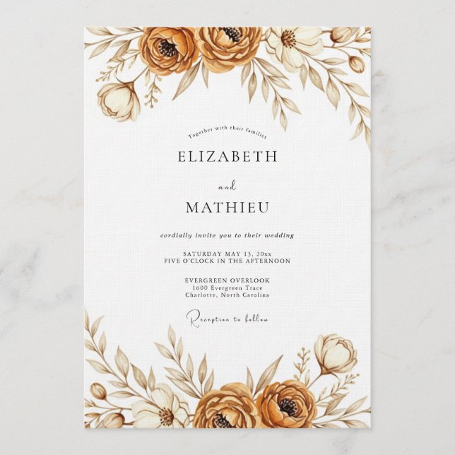 Sepia Earthy Bloom Wedding Invitation (Front)