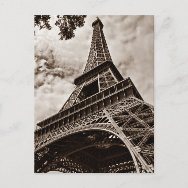 Sepia Eiffel Tower From Below - Paris Postcard (Front)