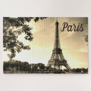 Sepia Eiffel Tower Paris Europe Travel Photo Jigsaw Puzzle
