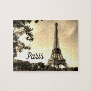 Sepia Eiffel Tower Paris Europe Travel Photo Jigsaw Puzzle