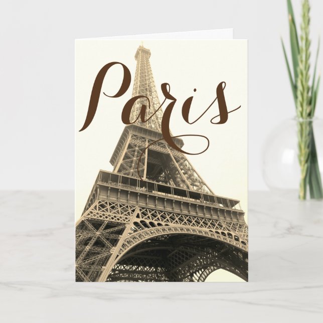 Sepia Eiffel Tower Paris France Vintage Travel Card (Front)