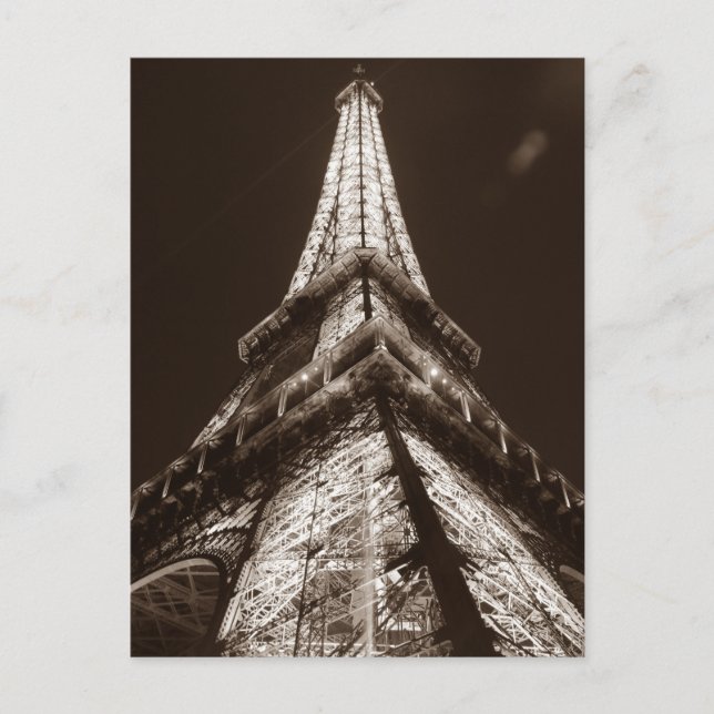 Sepia Eiffel Tower Romance Night of Paris France Postcard (Front)