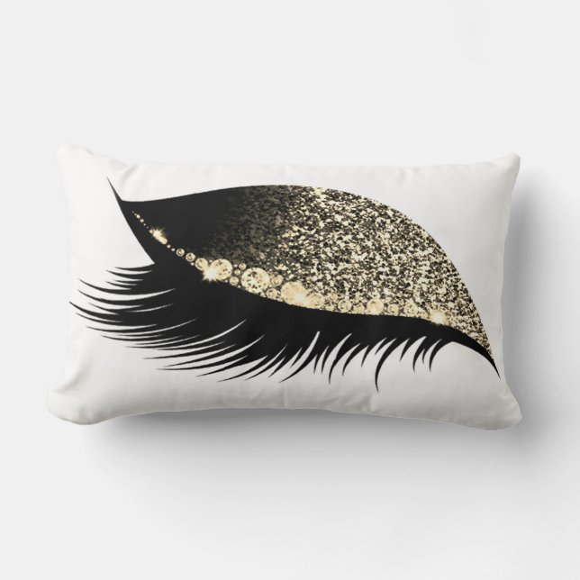 Sepia FauxGold Glitter Sleep Makeup Eyes Lash Left Lumbar Pillow (Front)