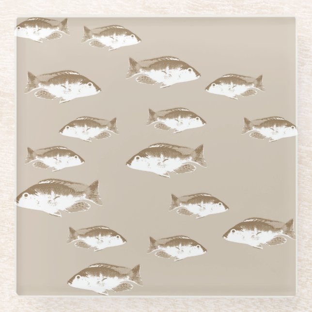 Sepia fish glass coaster (Front)