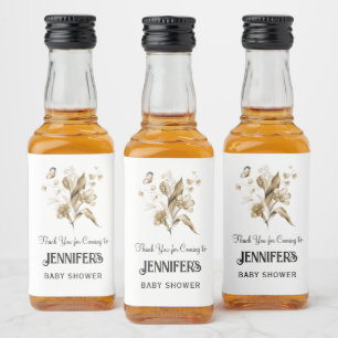 Sepia Floral Bouquet, Baby Shower Thank You Favour Liquor Bottle Label