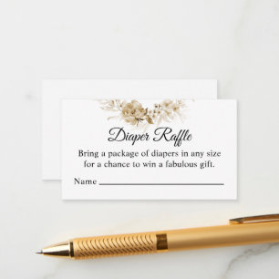 Sepia Floral Drop, Diaper Raffle Baby Shower Enclosure Card