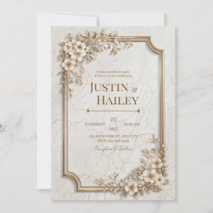 Sepia Floral Marble Gilded Frame Wedding Invitation