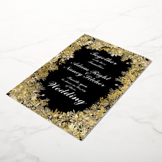 Sepia Flower Boarder on Black Wedding Invitation (Rotated)
