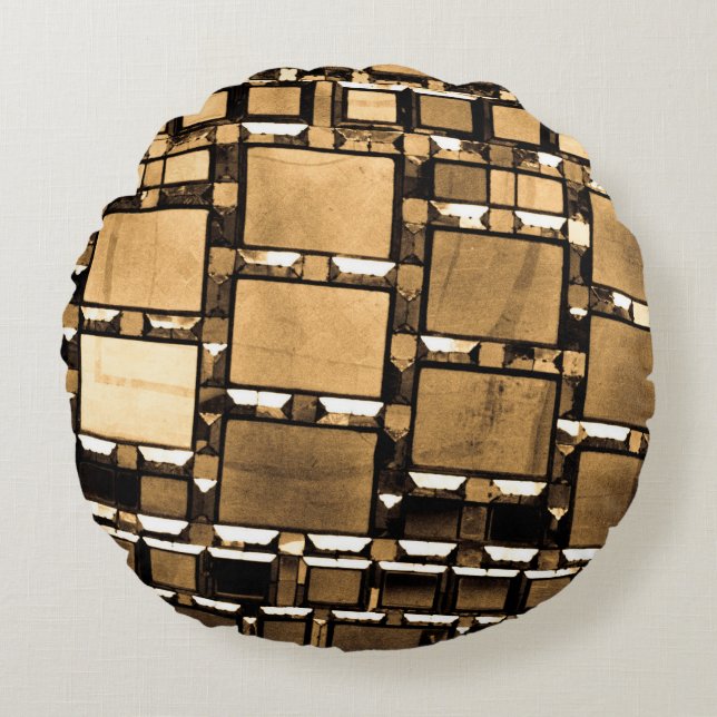 Sepia Geometric Mirror Pattern Round Pillow (Front)