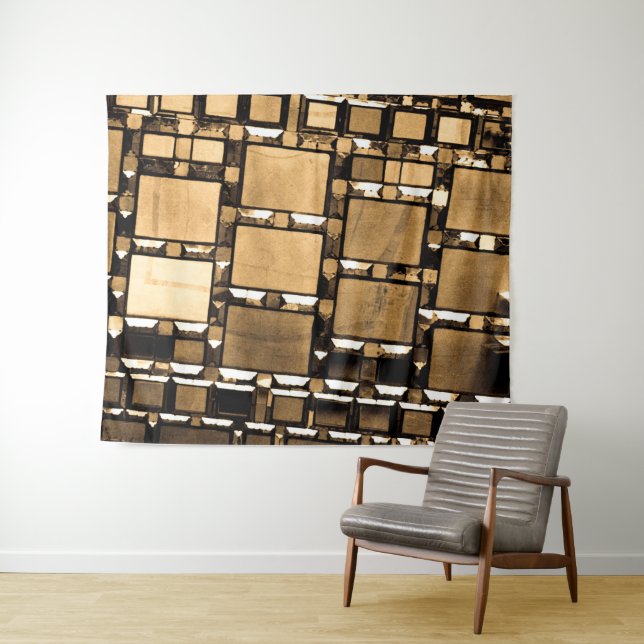Sepia Geometric Mirrors Tapestry (In Situ (Horizontal))