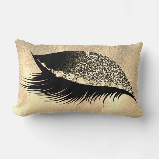 Sepia Gold Glitter Sleep Makeup Eyes Lash Left Lumbar Pillow (Front)