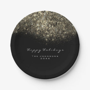 Sepia Gold Sparkly Glitter Black White Holiday Paper Plate