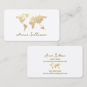 Sepia-Gold World-Map Elegant travel consultant Business Card