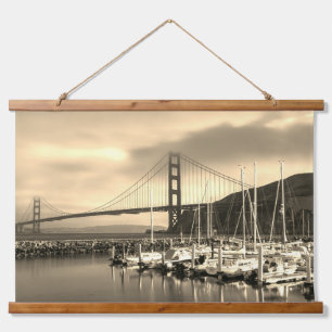 Sepia Golden Gate Bridge at Marina Hanging Tapestry