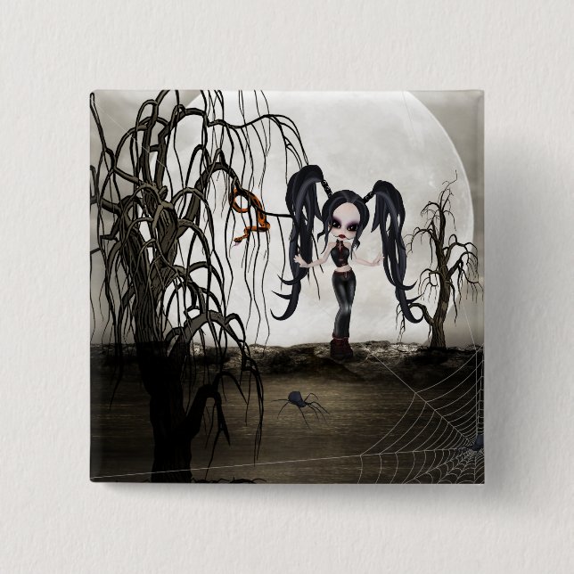 Sepia Goth Girl 2 Inch Square Button (Front)