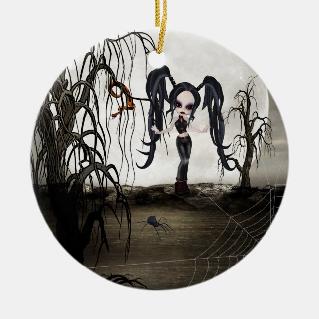Sepia Goth Girl Ceramic Ornament (Front)