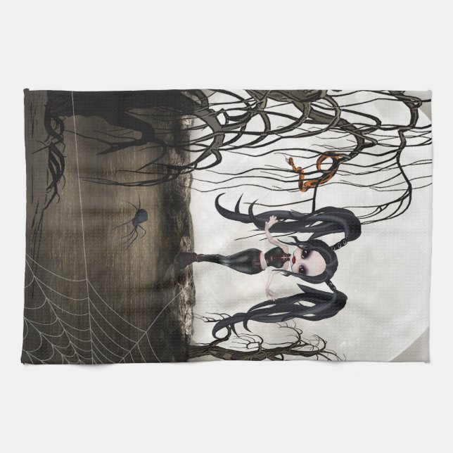 Sepia Goth Girl Kitchen Towel (Horizontal)