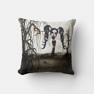 Sepia Goth Girl Throw Pillow