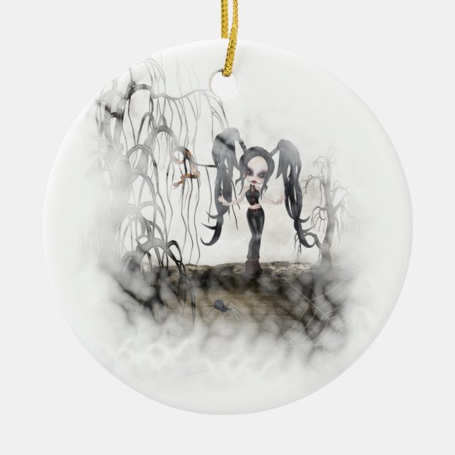 Sepia Goth Girl Vignette Ceramic Ornament (Front)