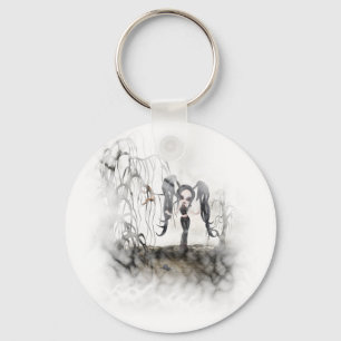 Sepia Goth Girl Vignette Keychain