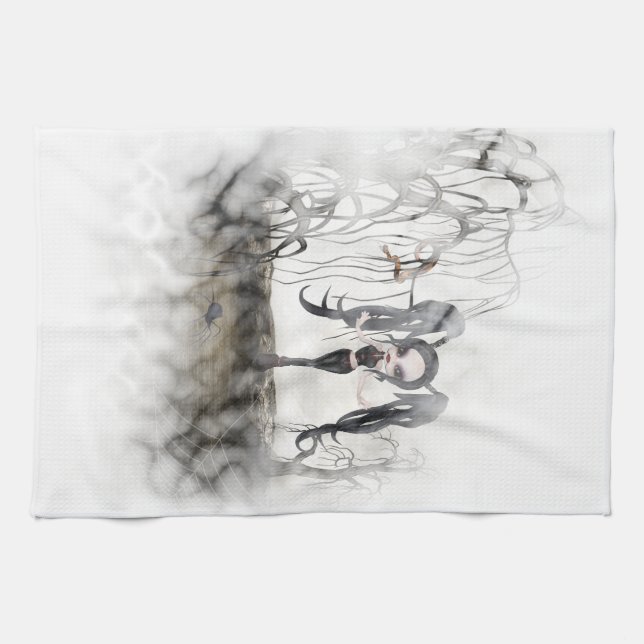 Sepia Goth Girl Vignette Kitchen Towel (Horizontal)