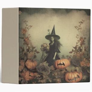 Sepia Gothic Witch with Pumpkins and Autumn Roses Binder