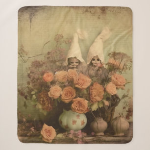 Sepia Gothic Witch with Pumpkins and Autumn Roses Sherpa Blanket