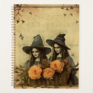 Sepia Gothic Witches Orange Rose Basket Planner