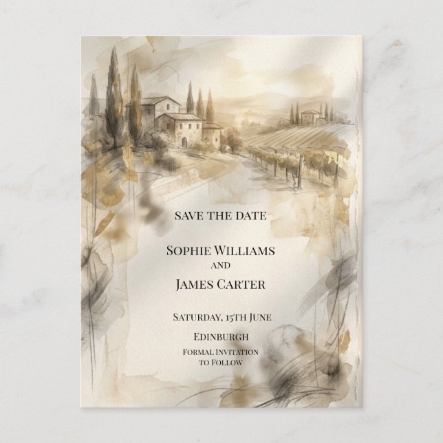 Sepia Highland Manor Save The Date Postcard (Front)