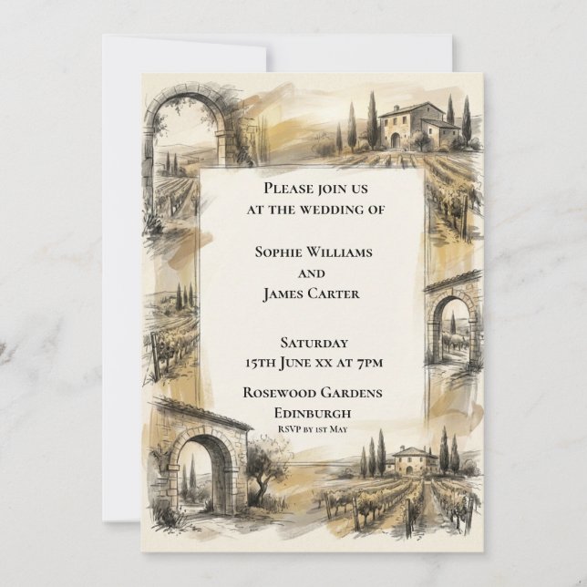 Sepia Highland Venue Wedding Invitation (Front)