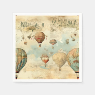Sepia Hot Air Balloon Antique Map Napkin