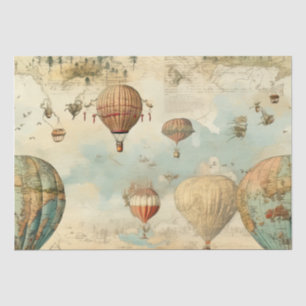 Sepia Hot Air Balloon Antique Map Tissue Paper