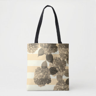 Sepia Hydrangea with Stripes Tote