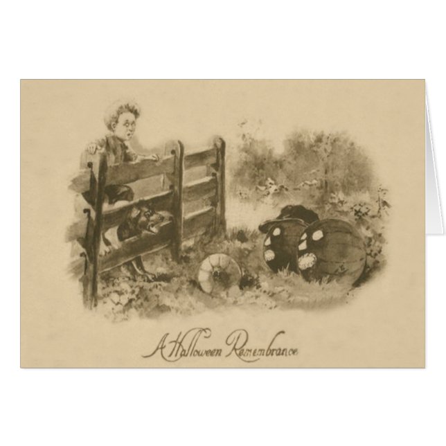 Sepia Jack O Lantern Pumpkin Patch Boy Dog (Front Horizontal)