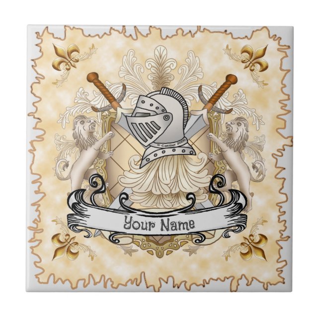 Sepia knight Shield surname Tile (Front)