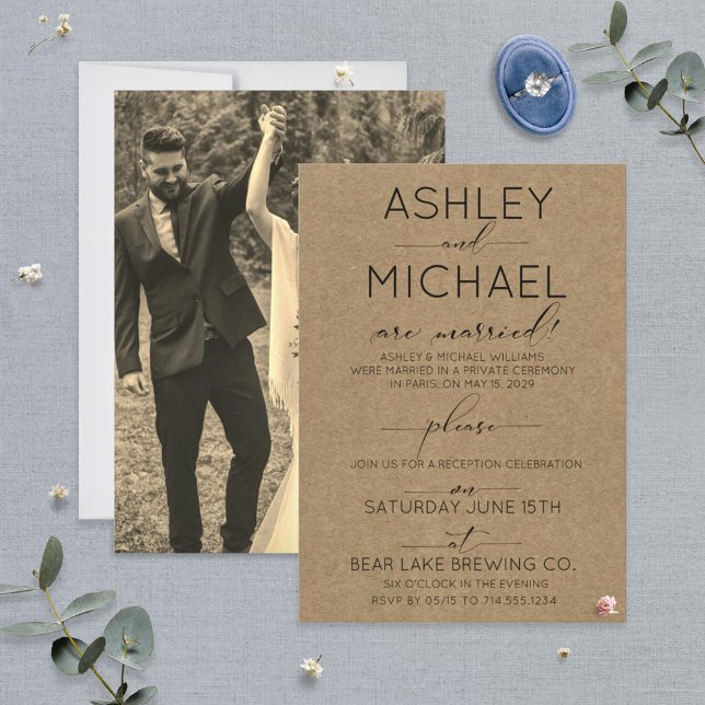 SEPIA KRAFT TYPOGRAPHY Reception Only Photo Invitation (Creator Uploaded)