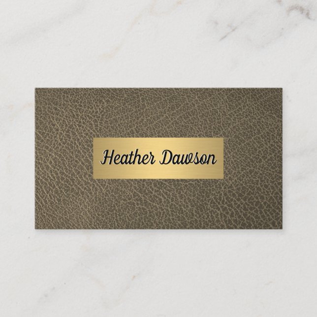 Sepia Leather and Metallic Gold Frame Business Card (Front)