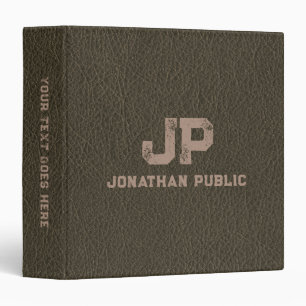 Sepia Leather Look Distressed Monogram Name Binder