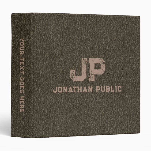 Sepia Leather Look Distressed Monogram Name Binder (Front/Spine)