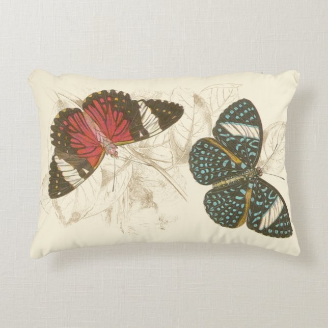 Sepia Leaves with Colourful Butterflies Accent Pillow (Front)