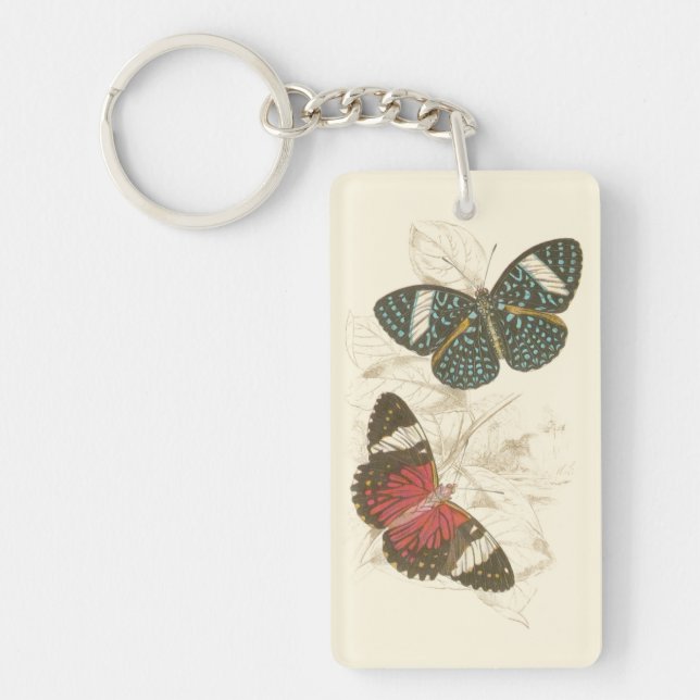 Sepia Leaves with Colourful Butterflies Keychain (Front)