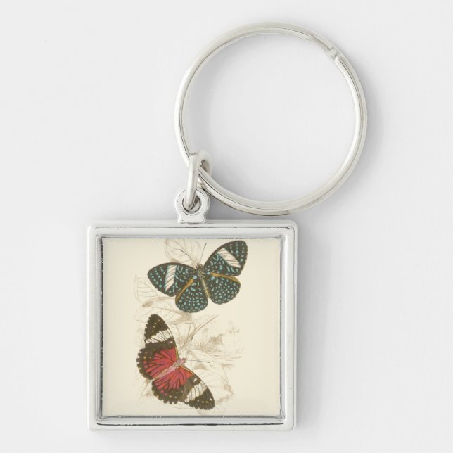 Sepia Leaves with Colourful Butterflies Keychain (Front)