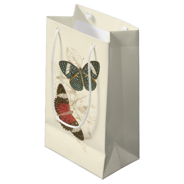 Sepia Leaves with Colourful Butterflies Small Gift Bag (Front Angled)